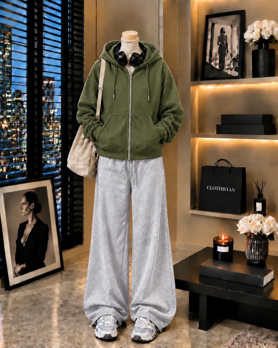 Premium Zipper Hoodie & Grey Wide-Leg Trouser Pack of Two