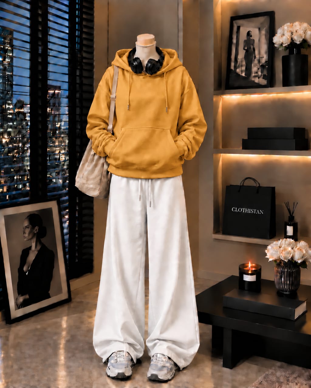 Premium Hoodie & White Wide-Leg Trouser Pack of Two