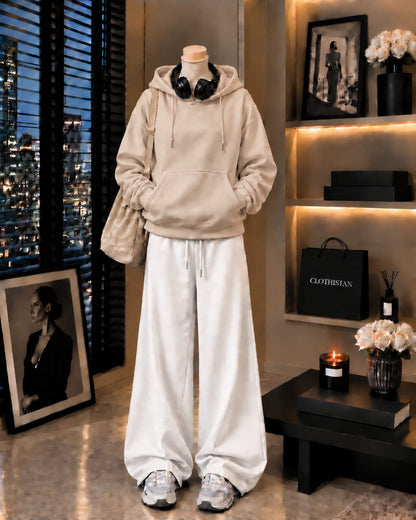 Premium Hoodie & White Wide-Leg Trouser Pack of Two
