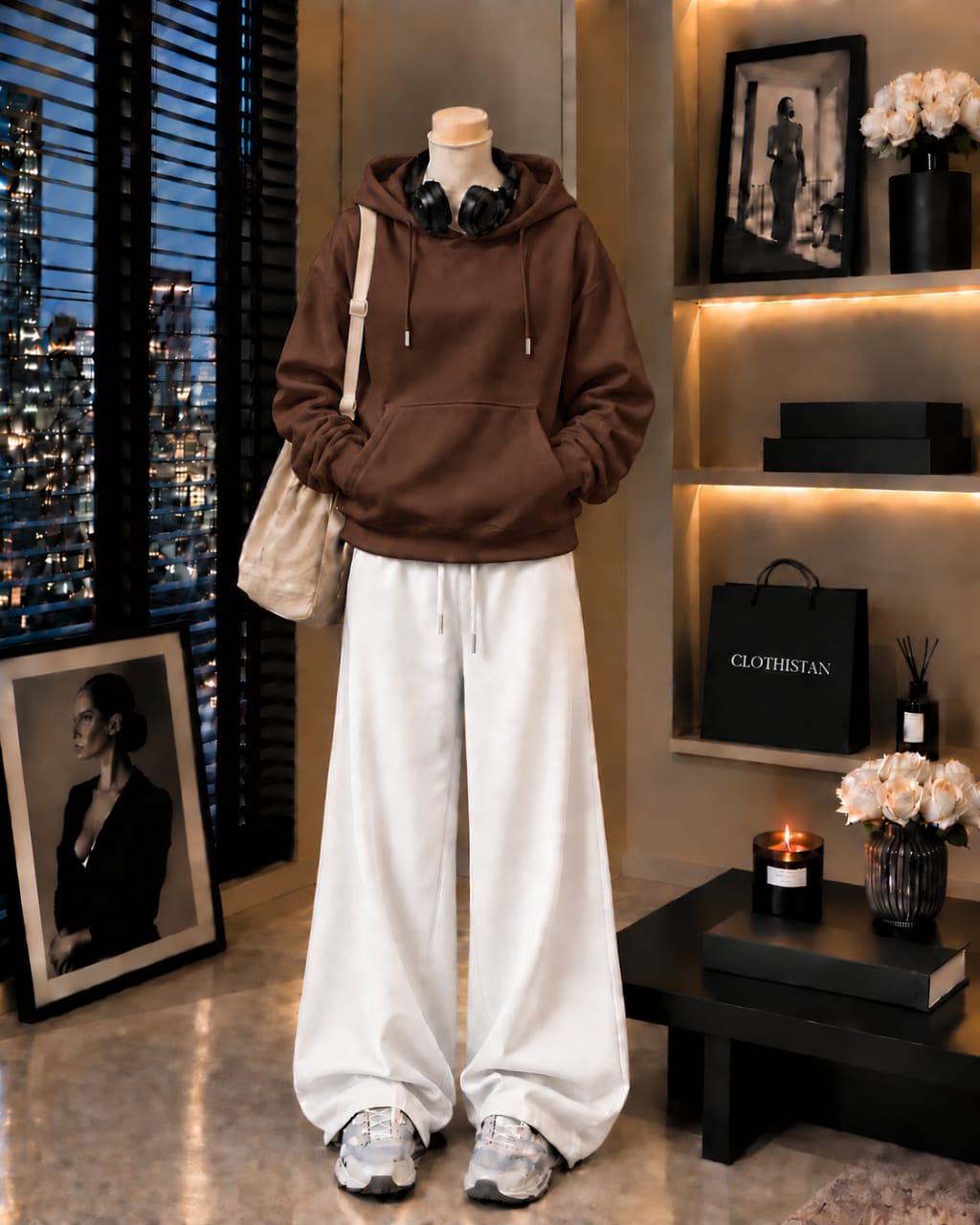Premium Hoodie & White Wide-Leg Trouser Pack of Two