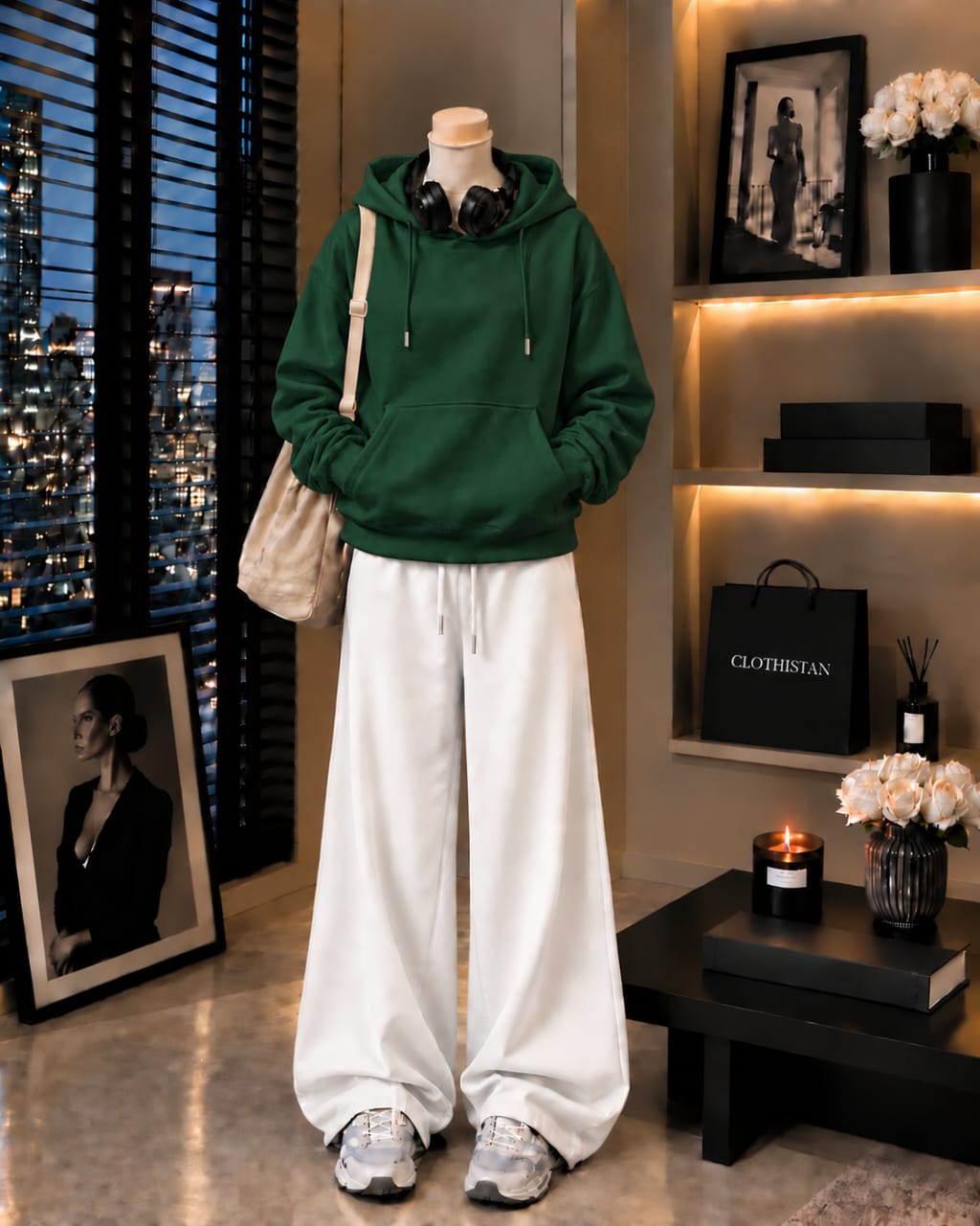 Premium Hoodie & White Wide-Leg Trouser Pack of Two