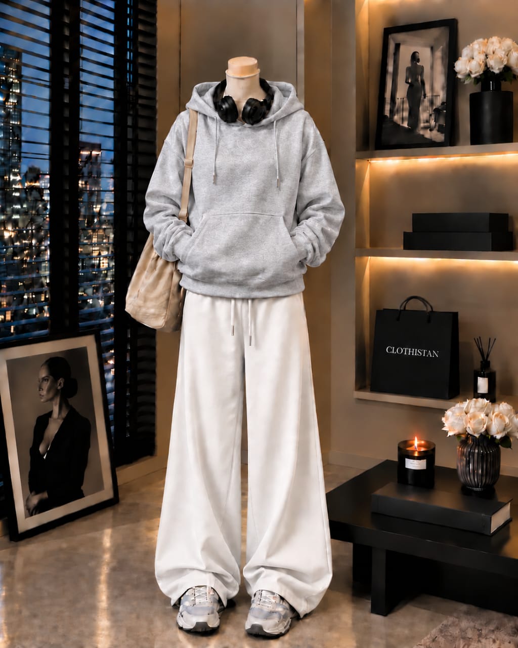 Premium Hoodie & White Wide-Leg Trouser Pack of Two