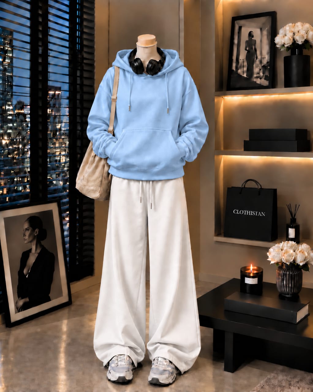 Premium Hoodie & White Wide-Leg Trouser Pack of Two