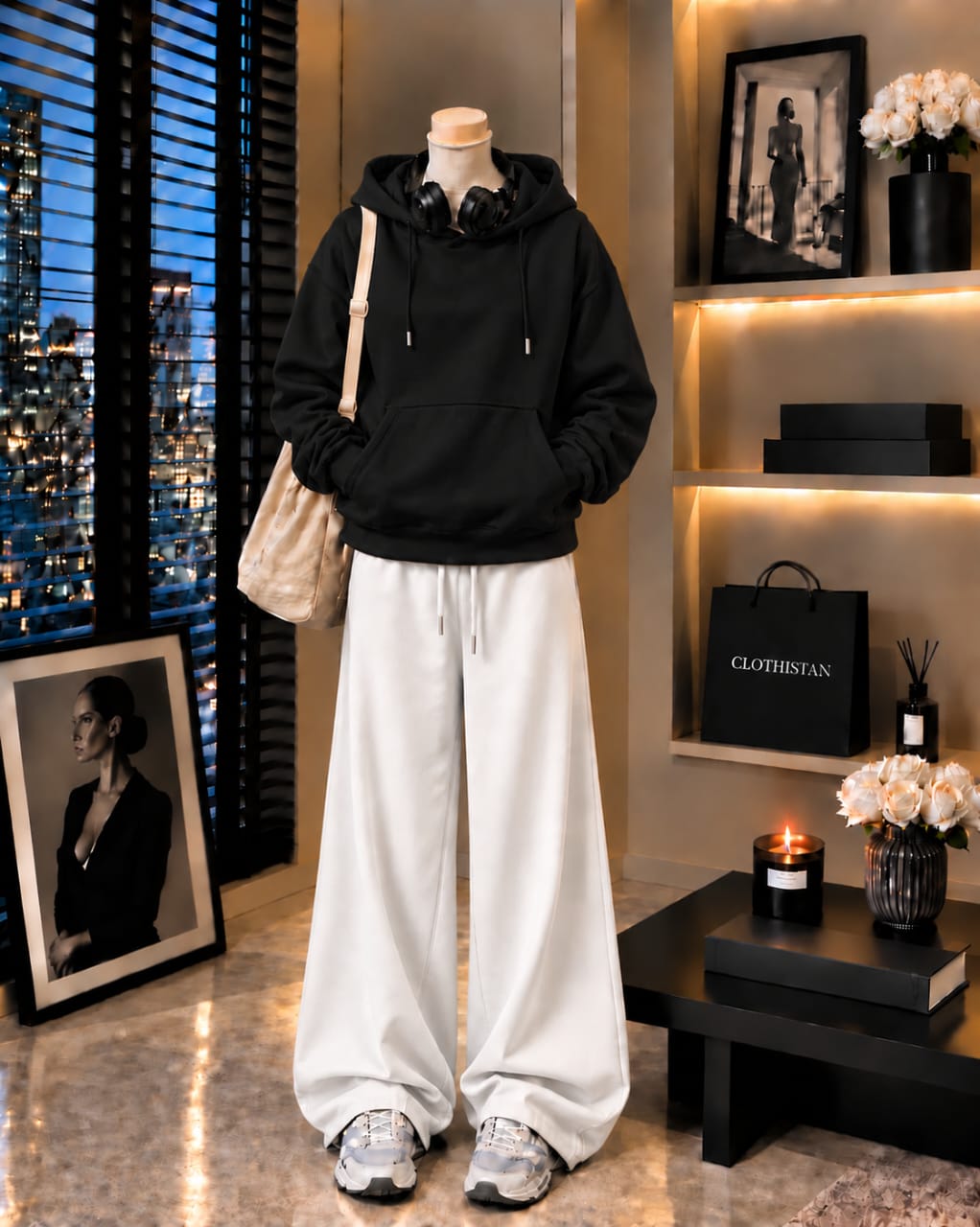 Premium Hoodie & White Wide-Leg Trouser Pack of Two