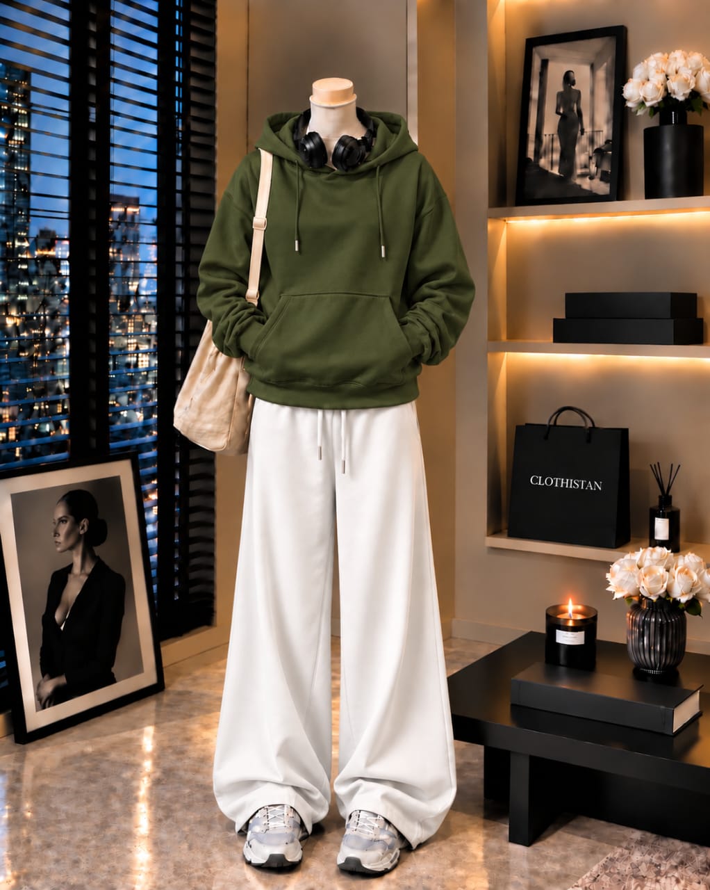 Premium Hoodie & White Wide-Leg Trouser Pack of Two