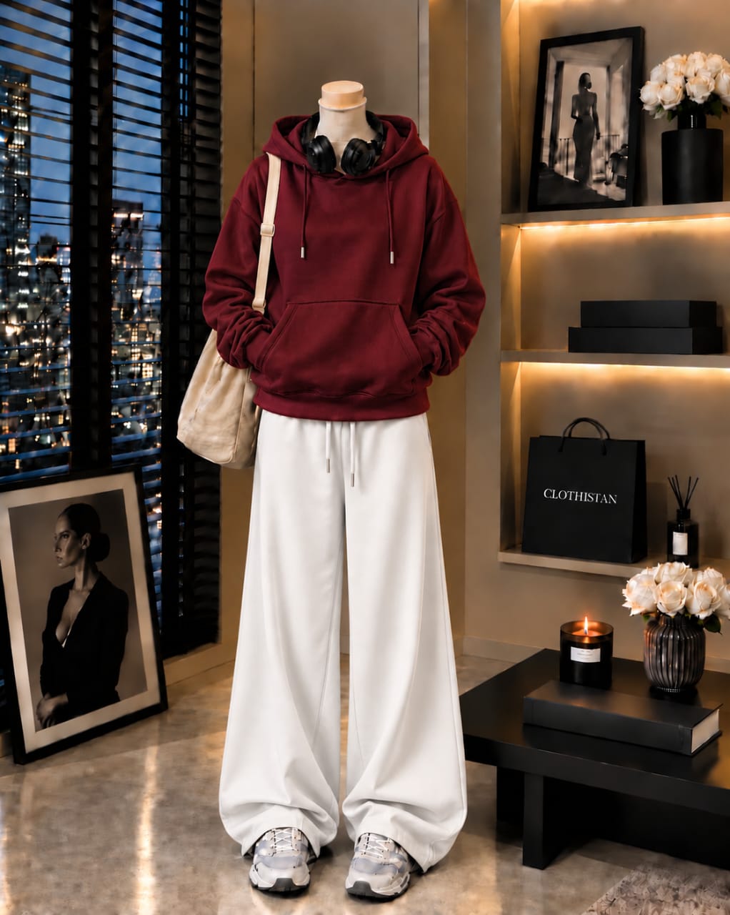Premium Hoodie & White Wide-Leg Trouser Pack of Two