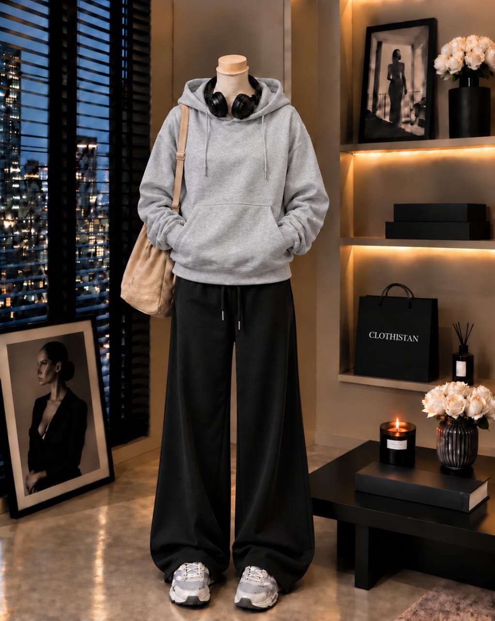 Premium Hoodie & Black Wide-Leg Trouser Pack of Two