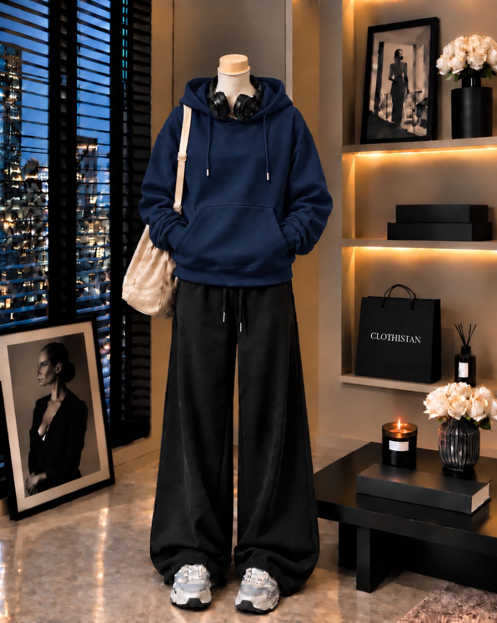 Premium Hoodie & Black Wide-Leg Trouser Pack of Two