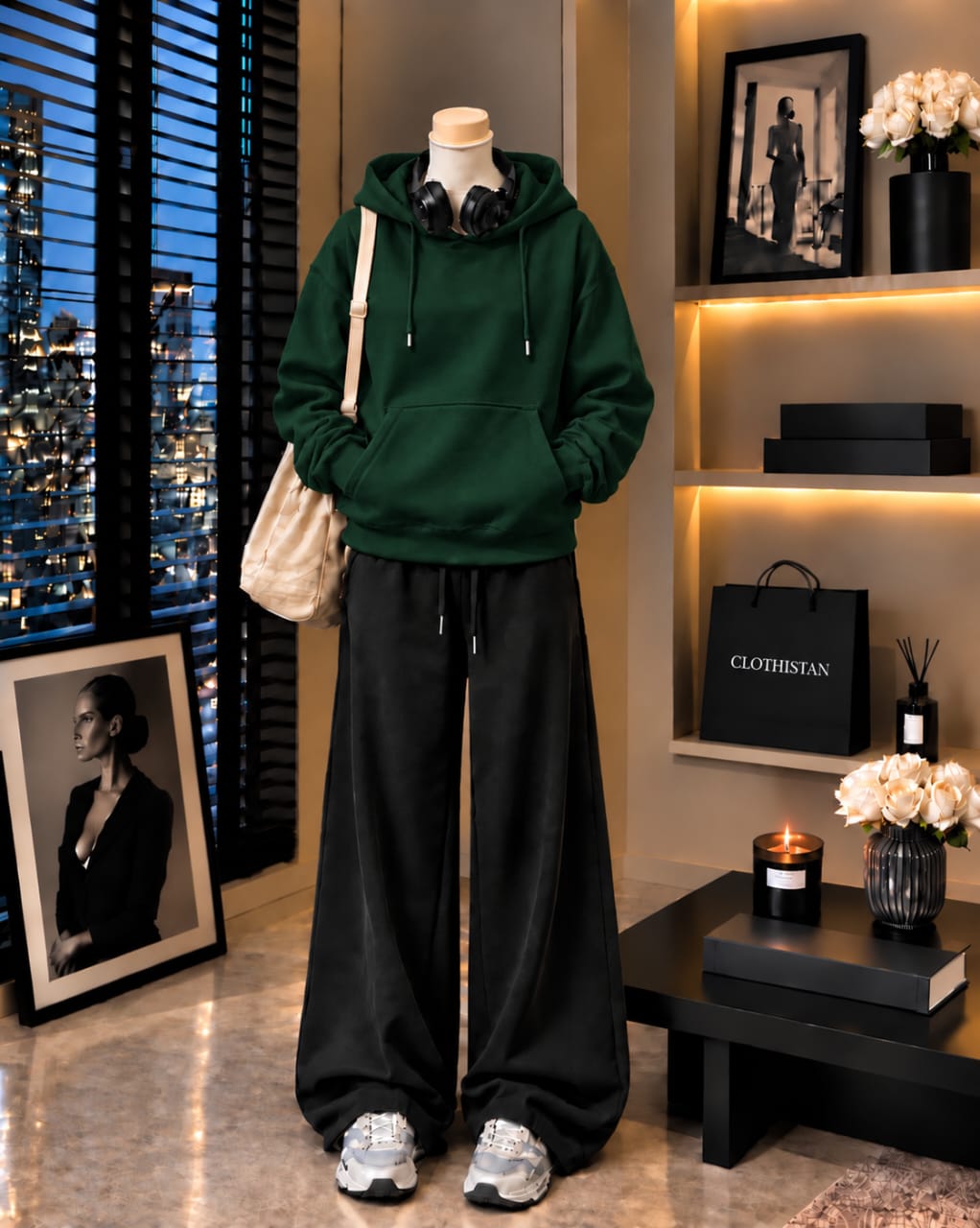 Premium Hoodie & Black Wide-Leg Trouser Pack of Two