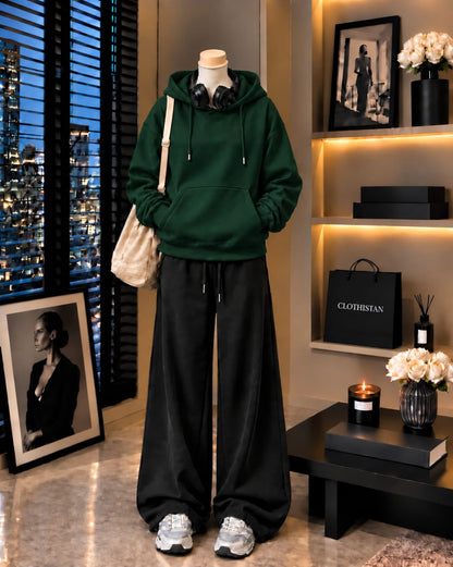 Premium Hoodie & Black Wide-Leg Trouser Pack of Two