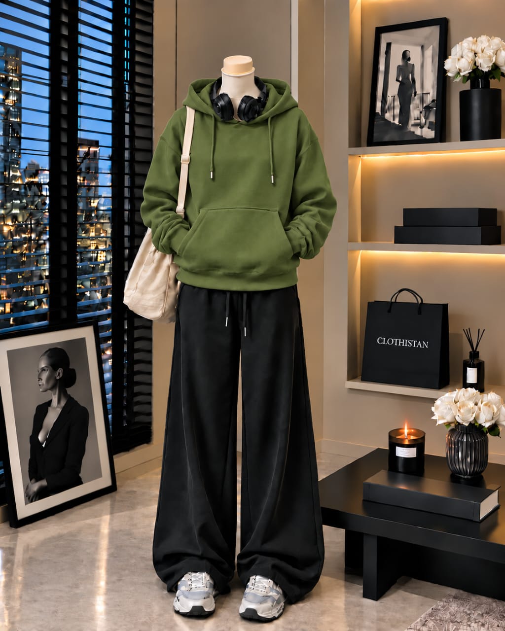 Premium Hoodie & Black Wide-Leg Trouser Pack of Two