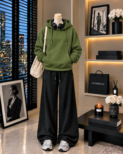Premium Hoodie & Black Wide-Leg Trouser Pack of Two