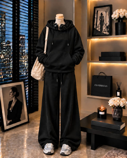 Premium Hoodie & Black Wide-Leg Trouser Pack of Two