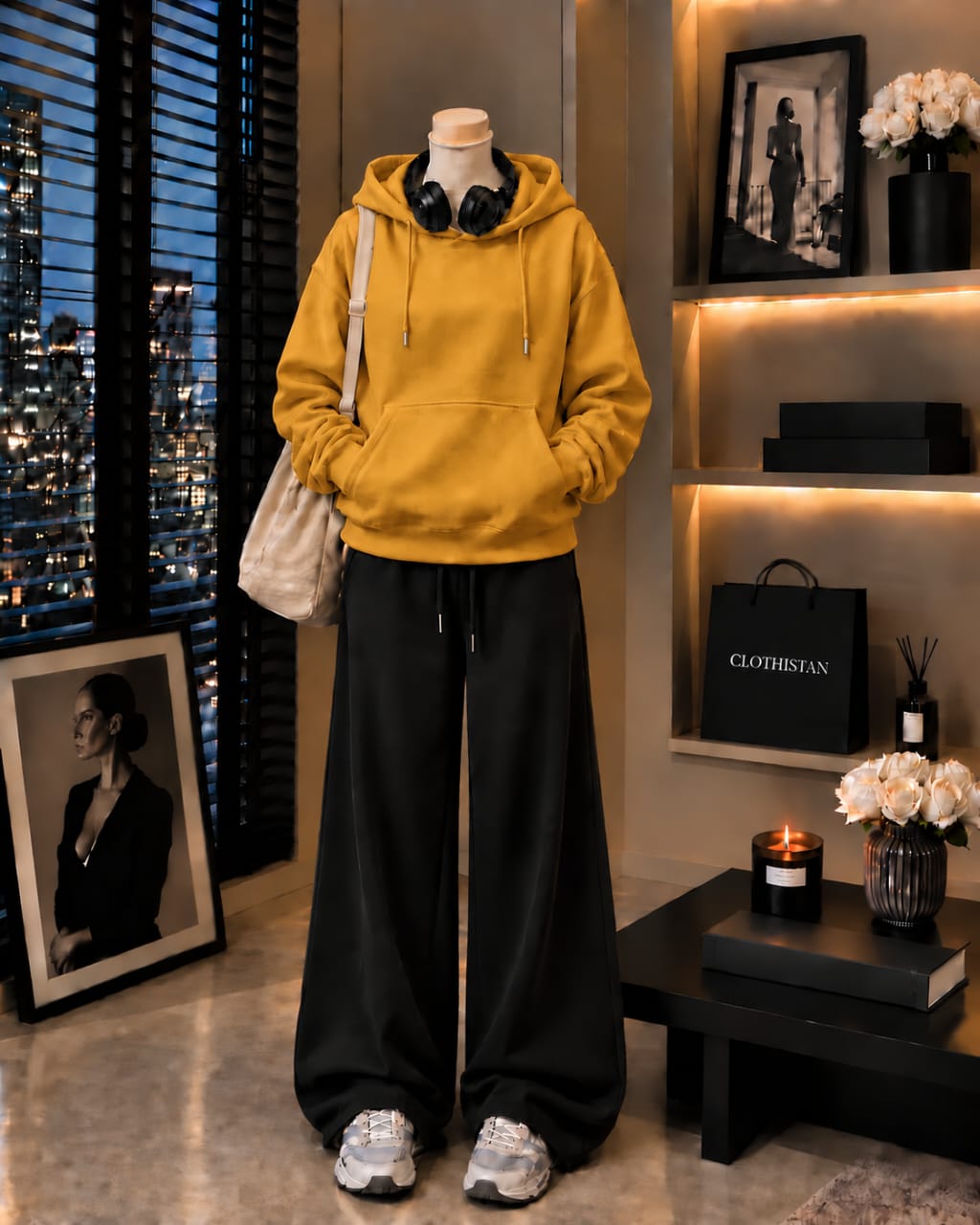 Premium Hoodie & Black Wide-Leg Trouser Pack of Two