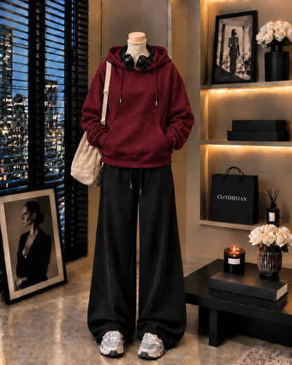Premium Hoodie & Black Wide-Leg Trouser Pack of Two
