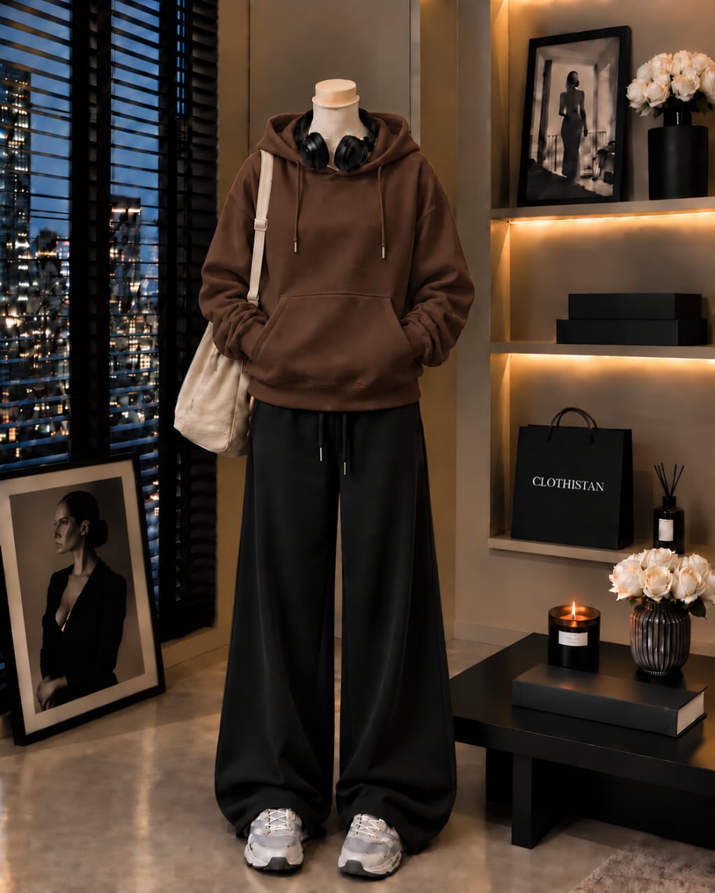 Premium Hoodie & Black Wide-Leg Trouser Pack of Two