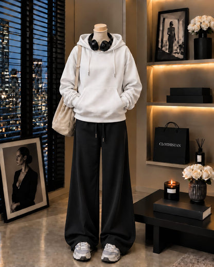 Premium Hoodie & Black Wide-Leg Trouser Pack of Two