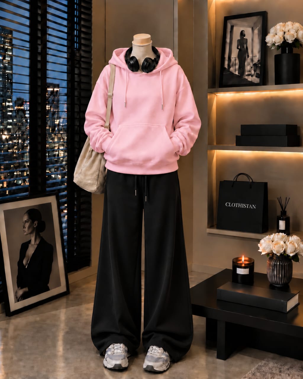 Premium Hoodie & Black Wide-Leg Trouser Pack of Two