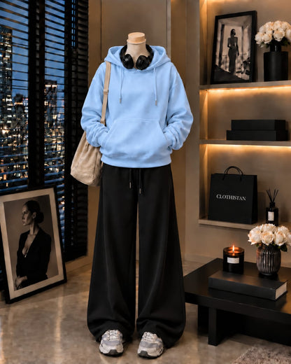 Premium Hoodie & Black Wide-Leg Trouser Pack of Two