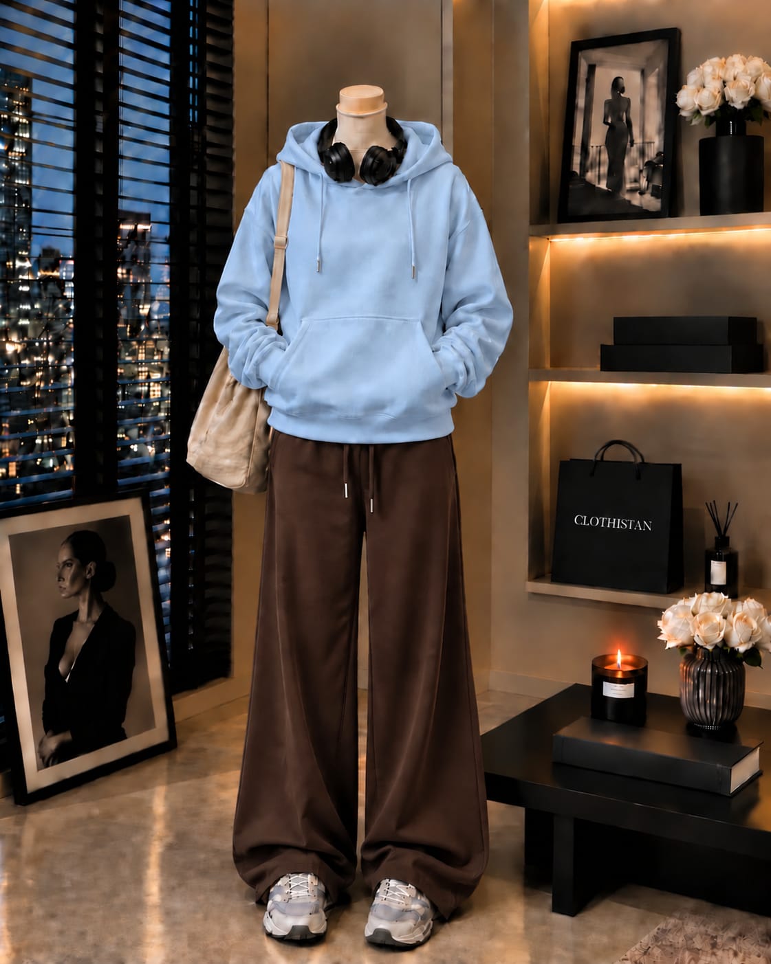 Premium Hoodie & Brown Wide-Leg Trouser Pack of Two