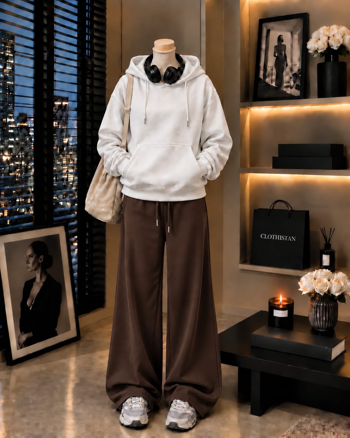 Premium Hoodie & Brown Wide-Leg Trouser Pack of Two