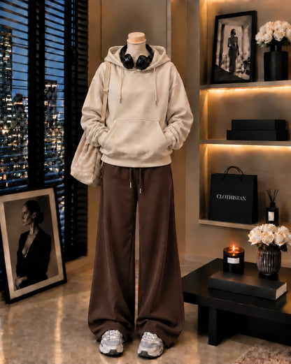 Premium Hoodie & Brown Wide-Leg Trouser Pack of Two