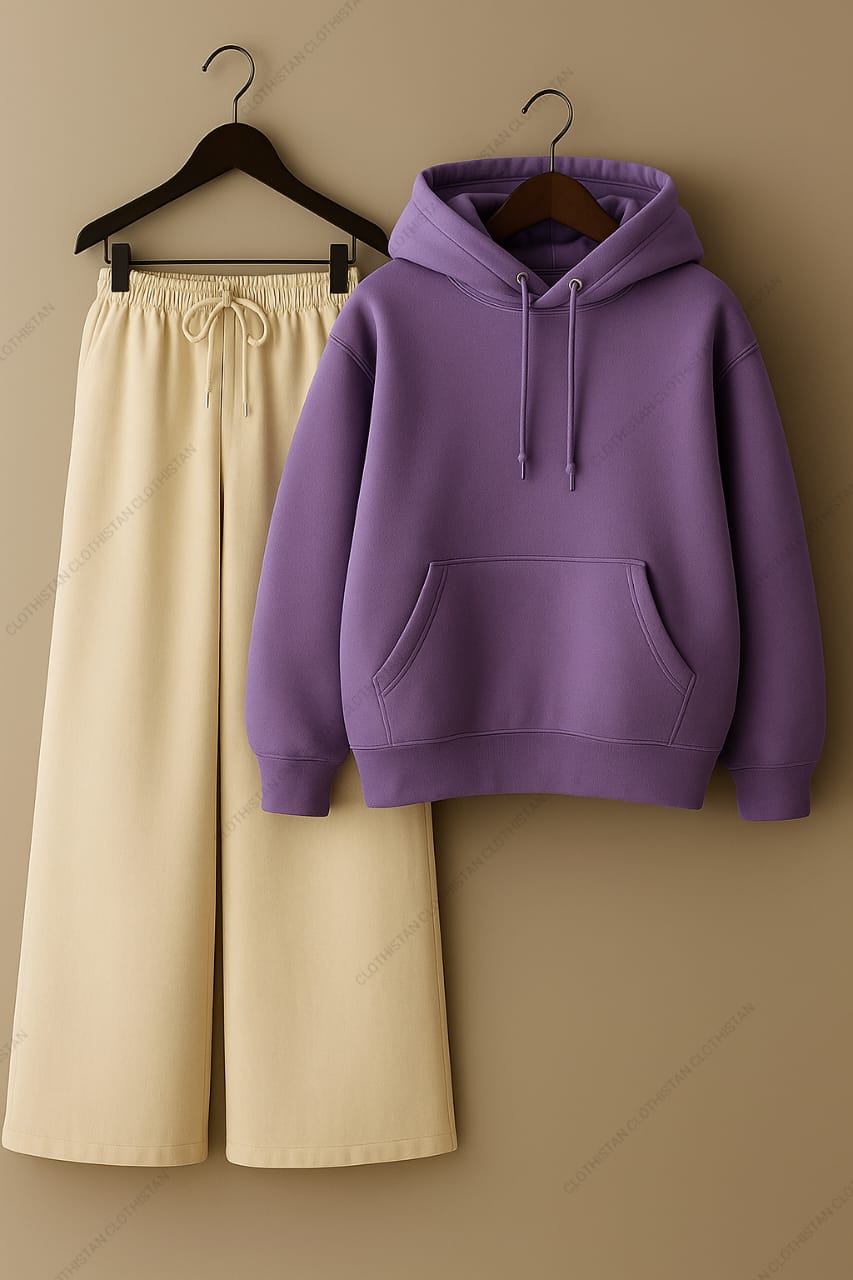 Hoodie & Beige Wide-Leg Sweatpants Pack of Two