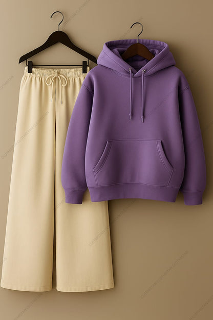 Hoodie & Beige Wide-Leg Sweatpants Pack of Two