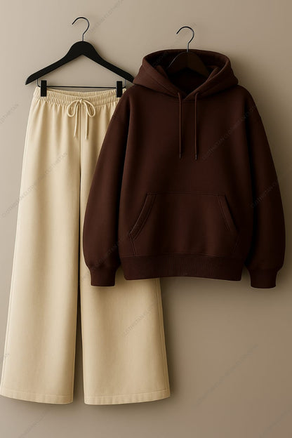 Hoodie & Beige Wide-Leg Sweatpants Pack of Two
