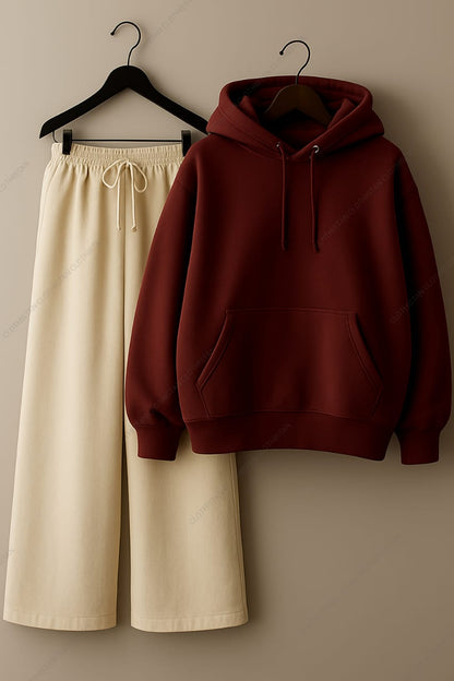 Hoodie & Beige Wide-Leg Sweatpants Pack of Two