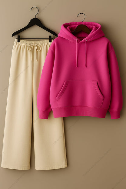 Hoodie & Beige Wide-Leg Sweatpants Pack of Two