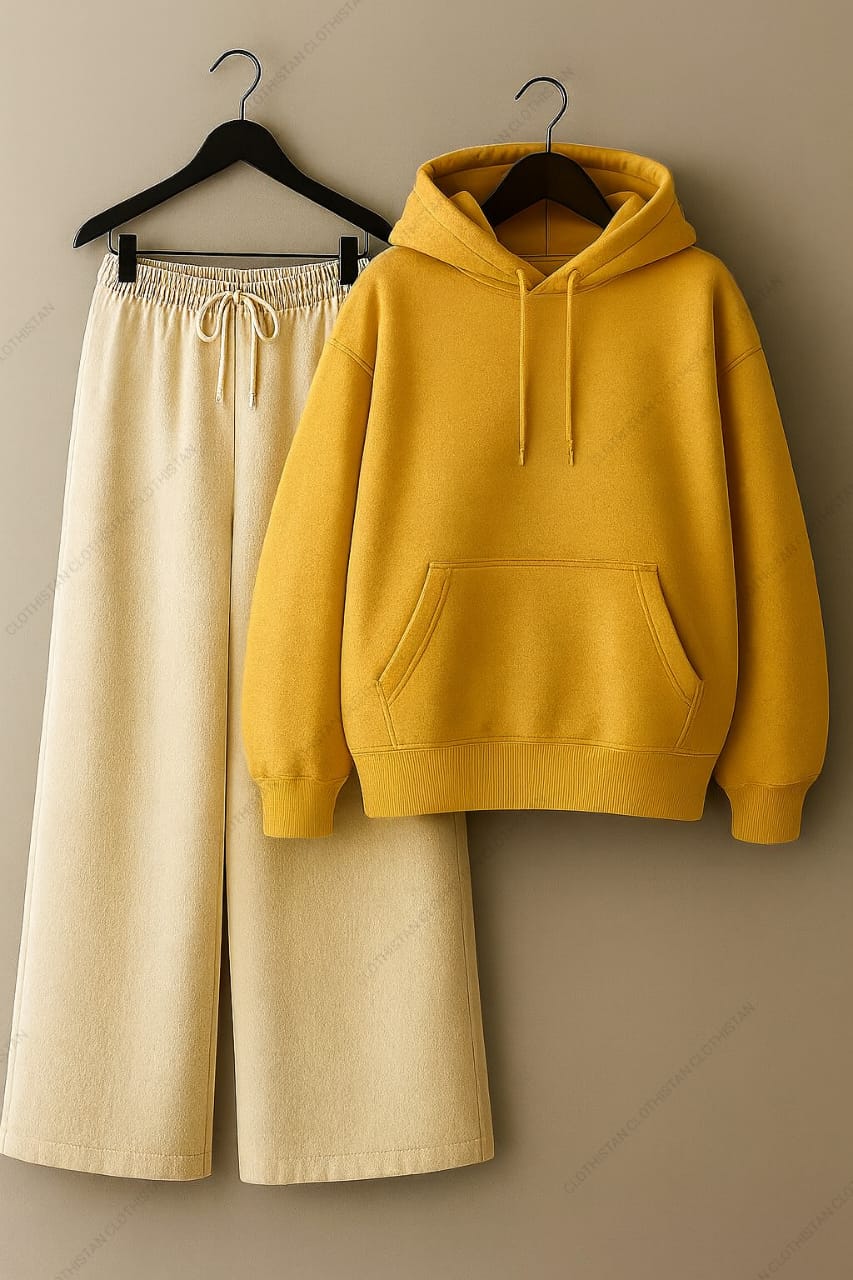 Hoodie & Beige Wide-Leg Sweatpants Pack of Two
