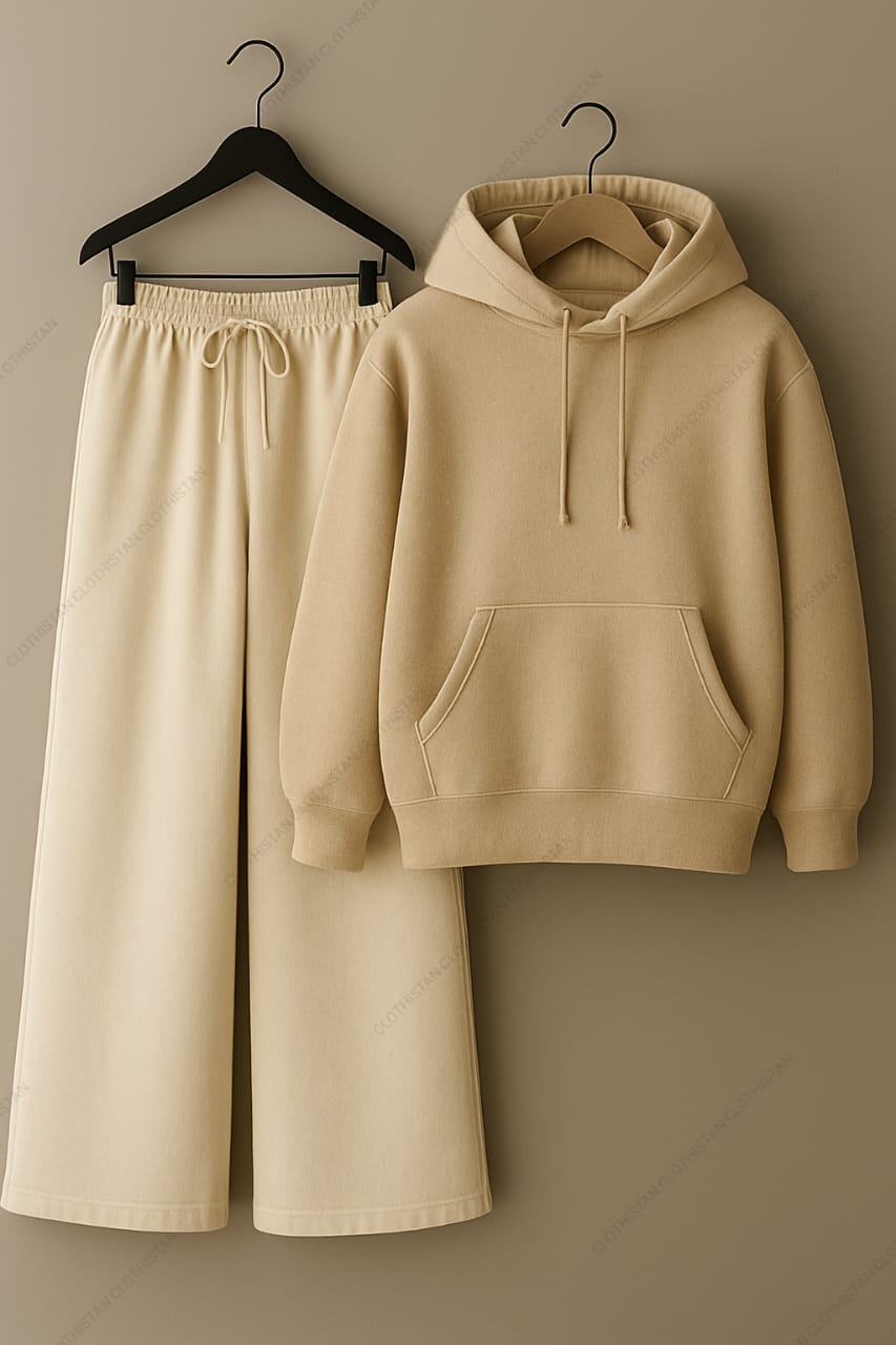 Hoodie & Beige Wide-Leg Sweatpants Pack of Two