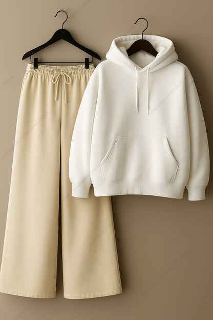 Hoodie & Beige Wide-Leg Sweatpants Pack of Two