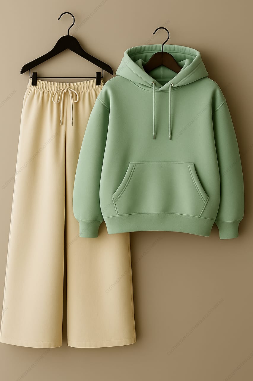 Hoodie & Beige Wide-Leg Sweatpants Pack of Two
