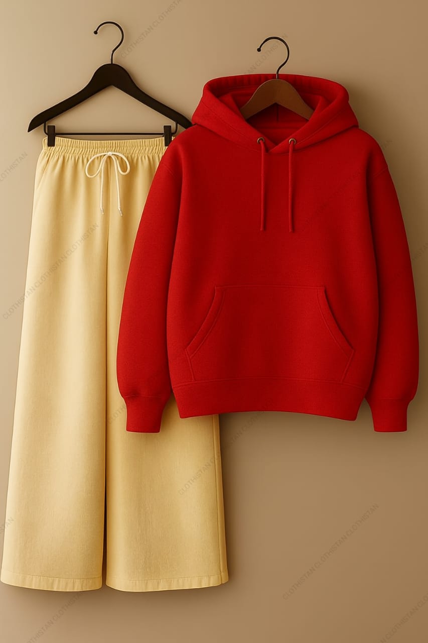Hoodie & Beige Wide-Leg Sweatpants Pack of Two