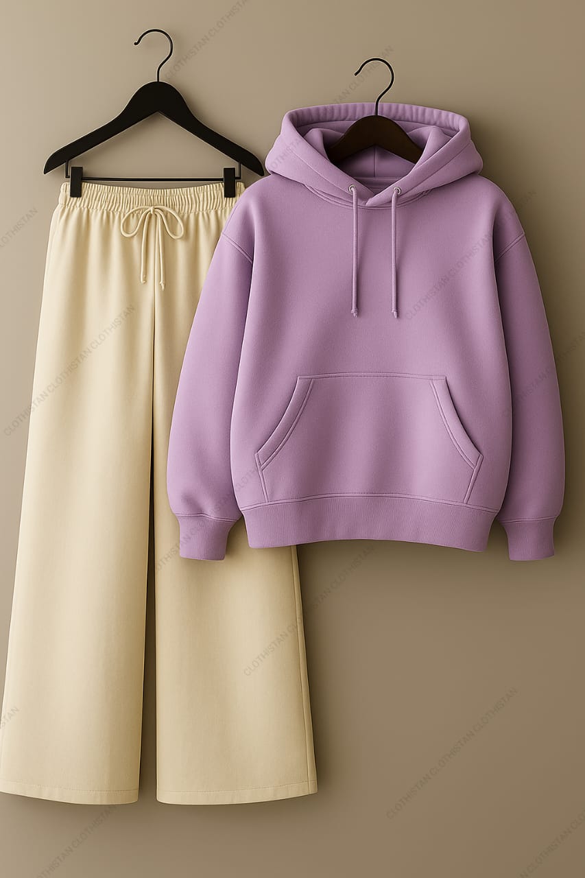 Hoodie & Beige Wide-Leg Sweatpants Pack of Two