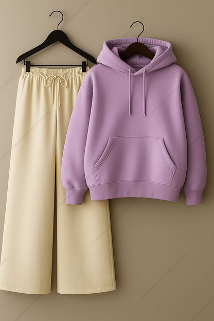 Hoodie & Beige Wide-Leg Sweatpants Pack of Two