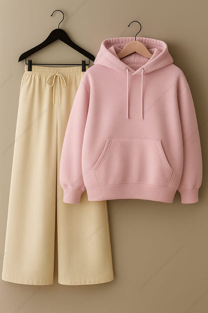 Hoodie & Beige Wide-Leg Sweatpants Pack of Two