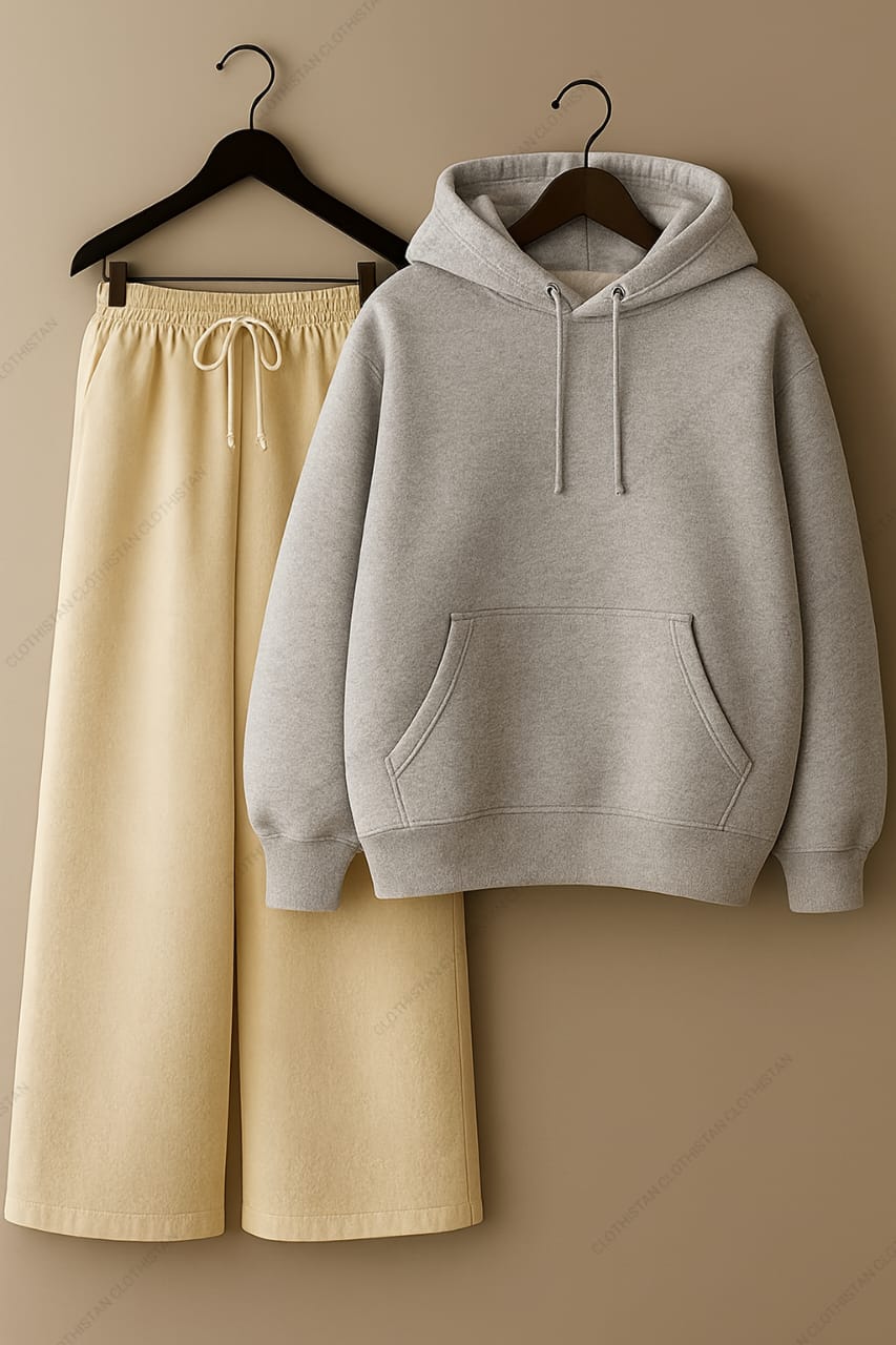 Hoodie & Beige Wide-Leg Sweatpants Pack of Two