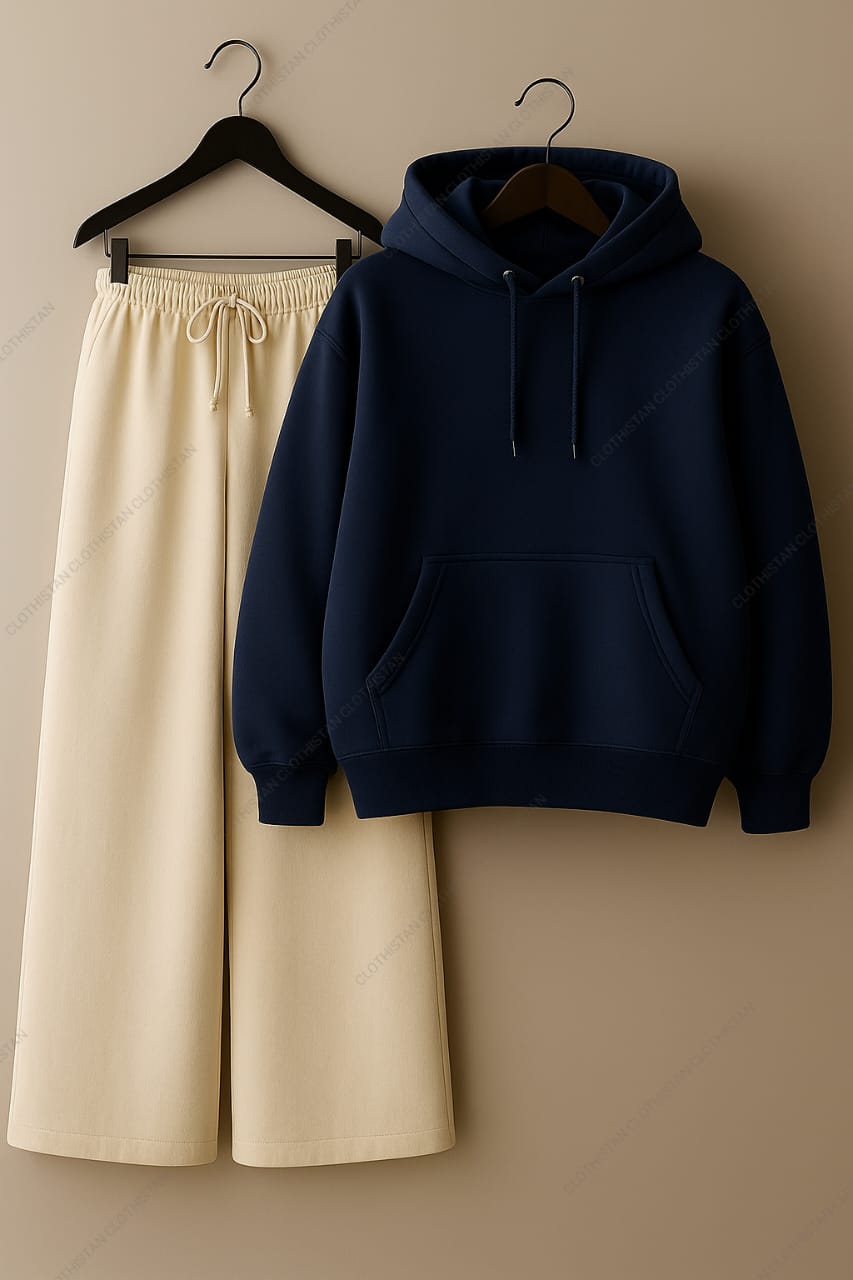Hoodie & Beige Wide-Leg Sweatpants Pack of Two
