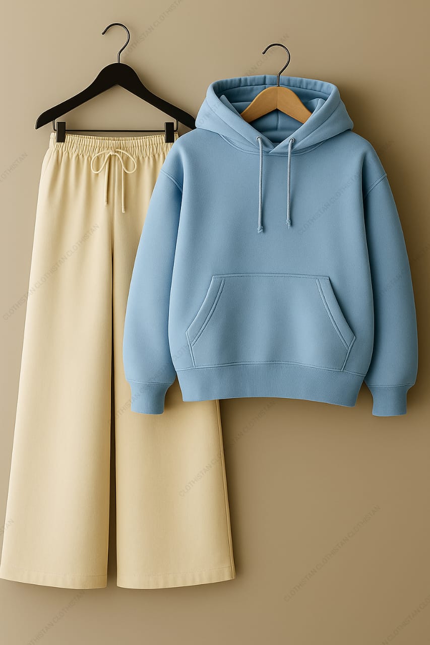 Hoodie & Beige Wide-Leg Sweatpants Pack of Two
