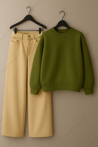 Sweatshirt & Beige Wide leg Jeans Pack Of Two