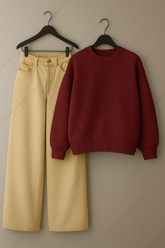 Sweatshirt & Beige Jeans Pack Of Two