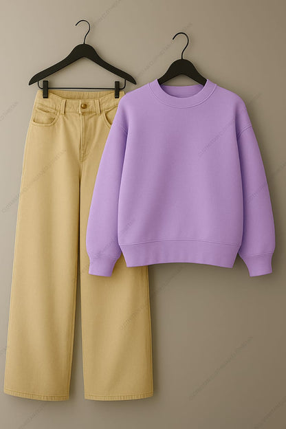 Sweatshirt & Beige Wide leg Jeans Pack Of Two