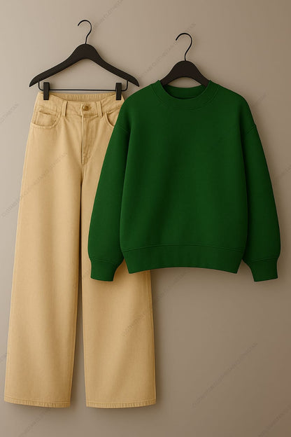 Sweatshirt & Beige Wide leg Jeans Pack Of Two
