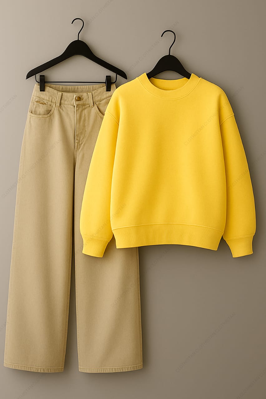 Sweatshirt & Beige Wide leg Jeans Pack Of Two