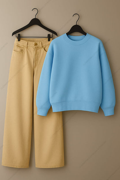 Sweatshirt & Beige Wide leg Jeans Pack Of Two