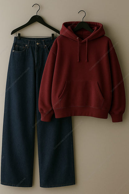 Hoodie & Mid Blue Wide leg Jeans Pack Of Two
