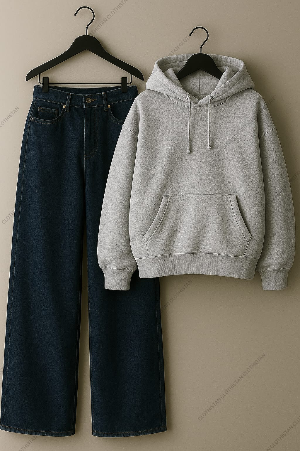 Hoodie & Mid Blue Wide leg Jeans Pack Of Two